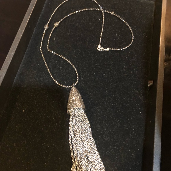 Faceted Hematite & Marcasite Tassel Long Necklace - Picture 3 of 13